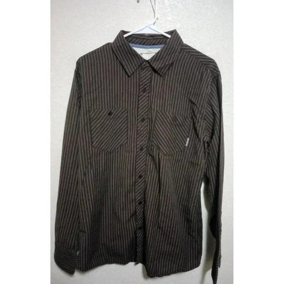 Horny Toad Button Down Brown Stripe Organic Cotton Sustainable Long Sleeve Large - Picture 1 of 6